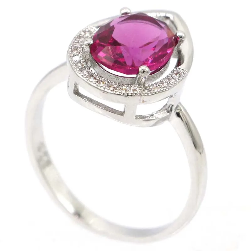 Роскошные серебряные кольца 17x13 мм с фианитом из розового турмалина в форме капли