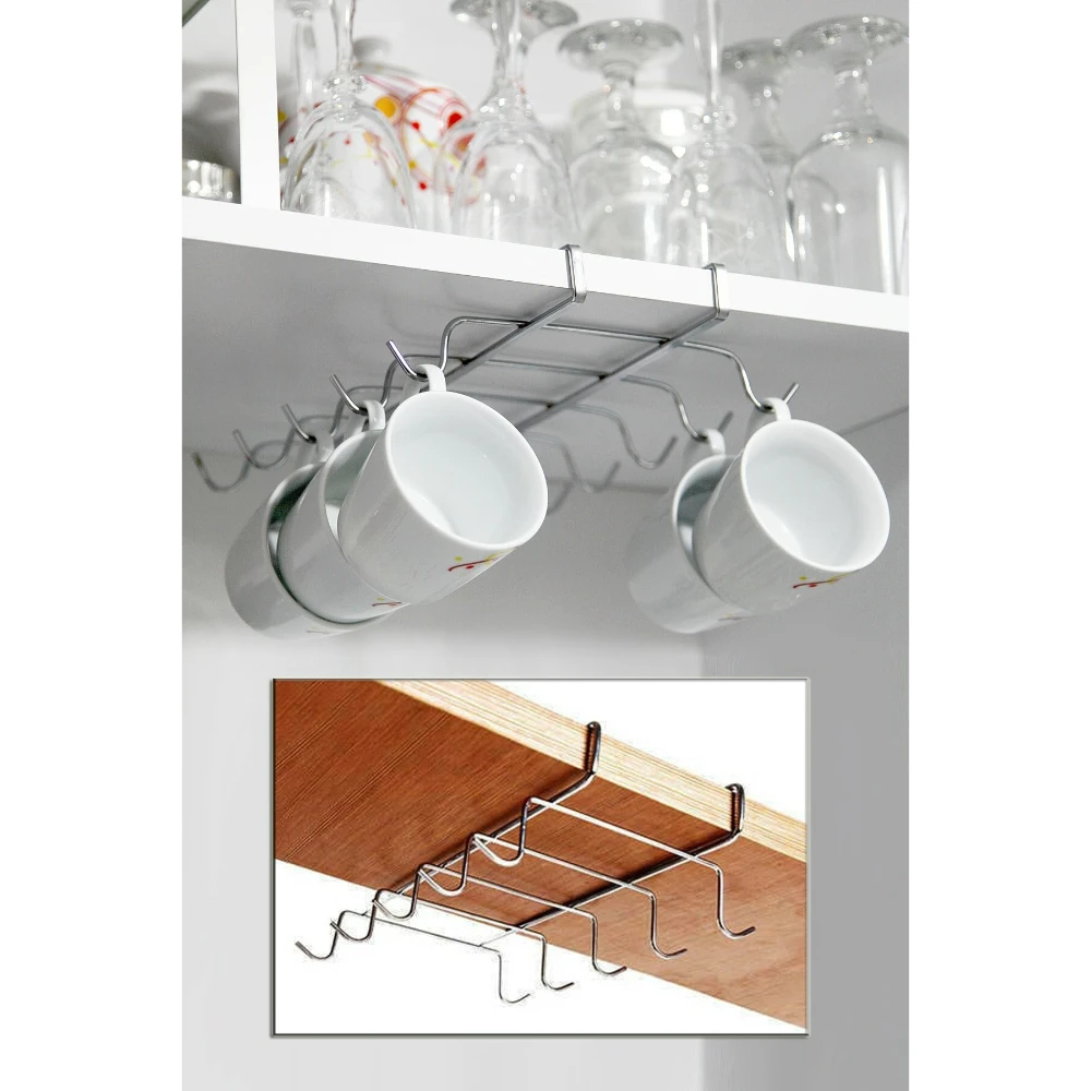 multifunction bottles mug cup rack glass holder cupboard stainless steel storage bar kitchen 10cups hanging under cabinet shelf free global shipping