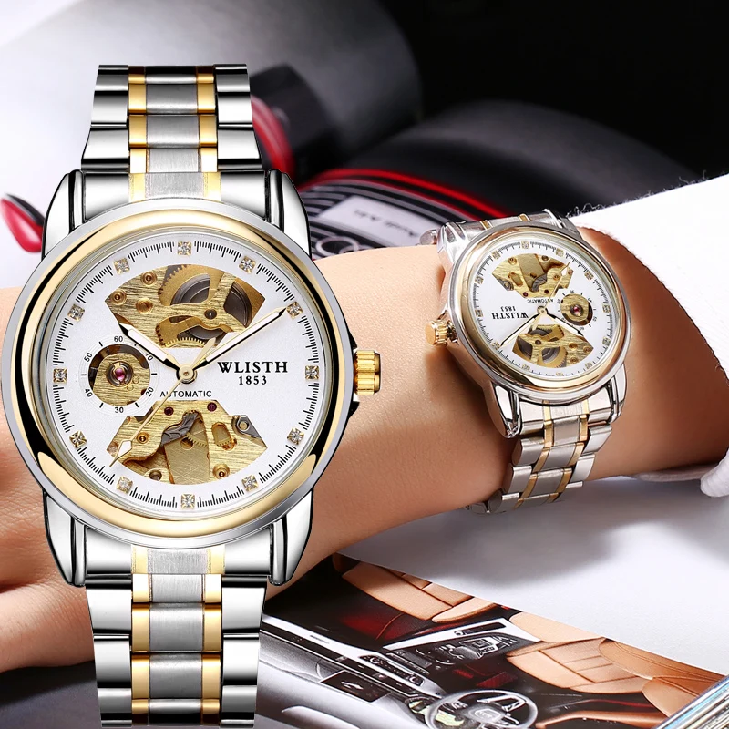 

WLISTH Fashion Hollow Men's Watch 30M Waterproof Luminous Business Automatic Mechanical Rhinestones Insertion Scratch Resistant