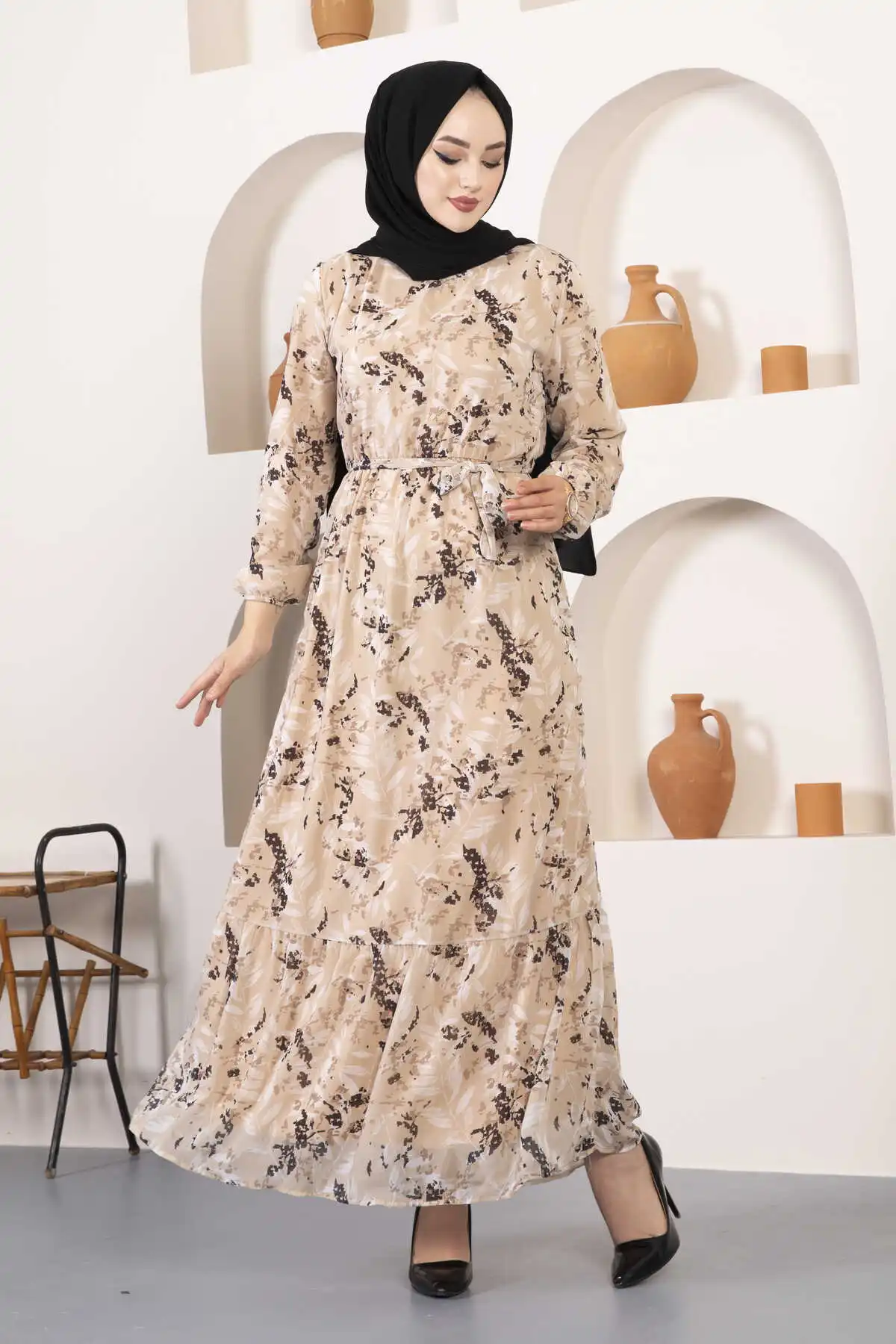 Leaf Patterned Dress Turkey Muslim Fashion Islam Clothing Dubai Istanbul Istanbulstyles 2022