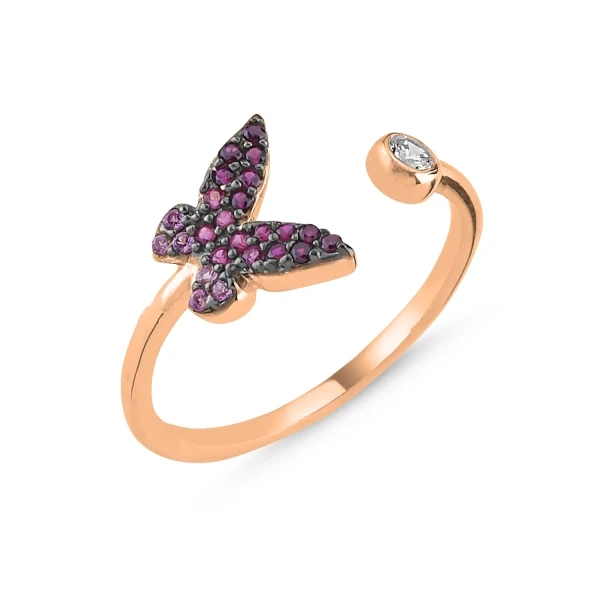 

Silver 925 Sterling Pink Grayscale Nano Cubic Zirconia Butterfly Adjustable Ring