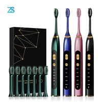 zs gold button 5 modes usb charger replacement 8 brushes heads smart timer teeth dental for adult sonic electric toothbrush