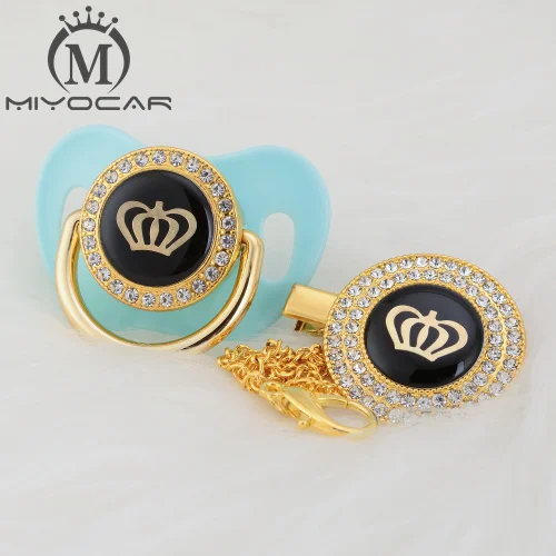 MIYOCAR, золотые, серебряные, блестящие стразы, корона, красивая, шикарная соска и соска, клипса, BPA бесплатно, пустышка, блестящая, уникальный дизайн, GCR2 - Цвет: GCR2-7  6-18M