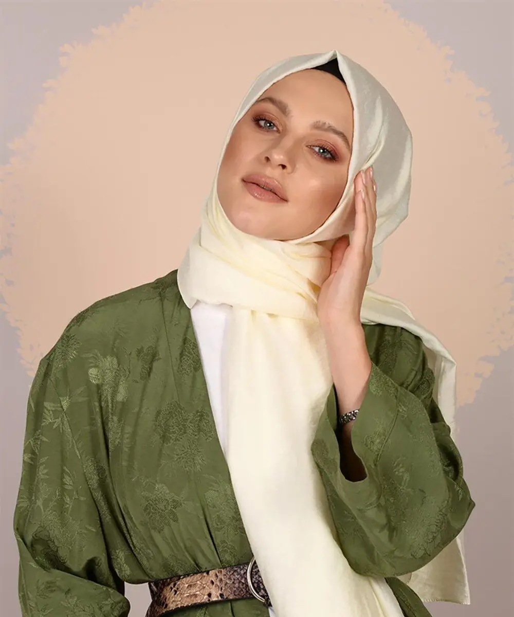 

Şalland Silky Sensual Cream Color Trend Fashion Women's Headscarf Scarf Scarf Shawls Four Seasons Use Flexible Anti-Wrinkle Non-Showing Quality Fabric Easy Shape Clothing Accessory Hijab Women's Headband Original 3157