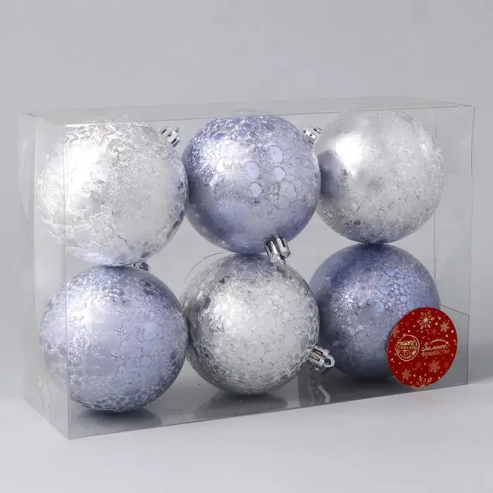 Набор шаров пластик d-8 см 6 шт 'Клоуд метелица' серебристо-сиреневый (комплект