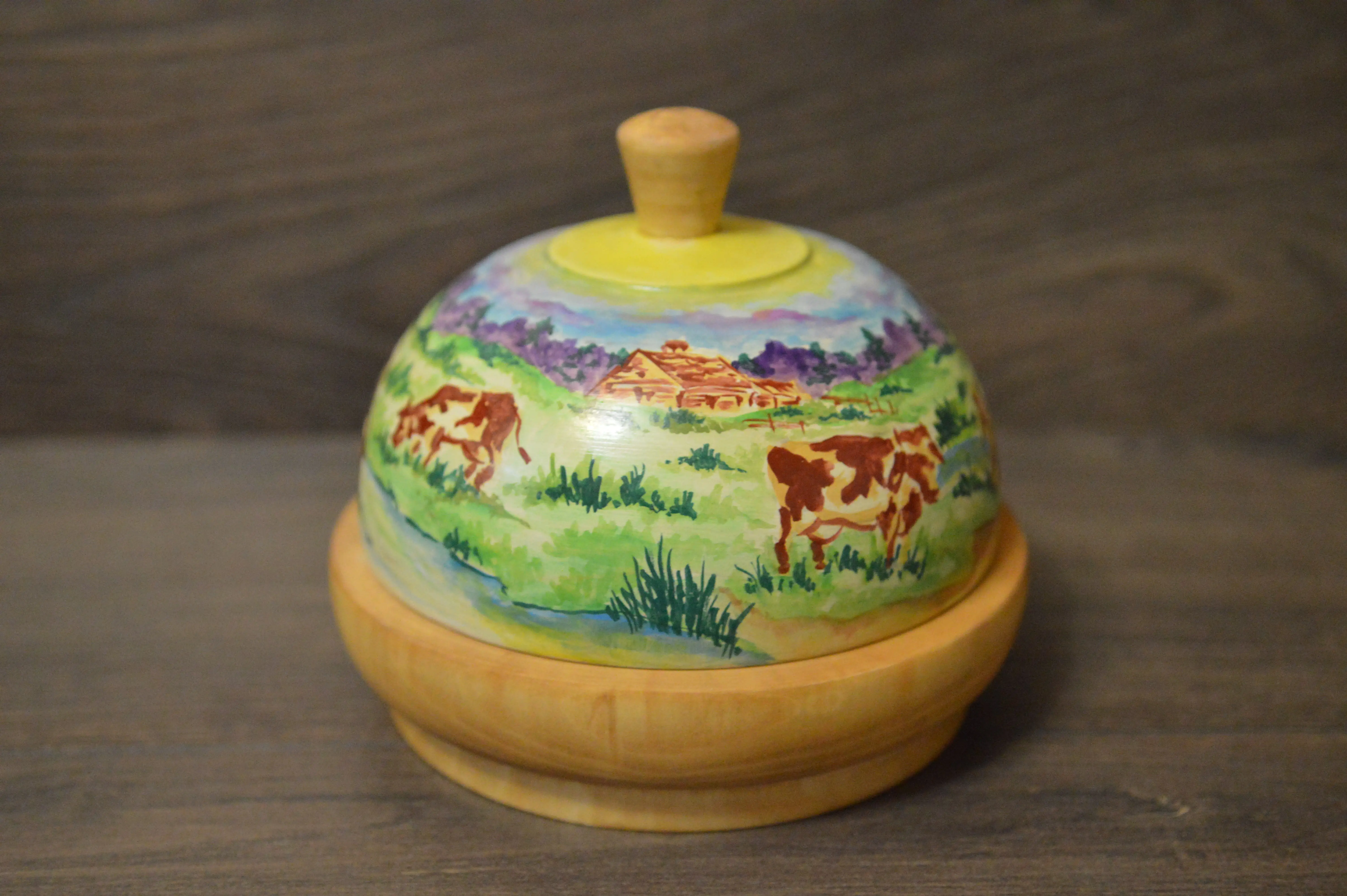 Butter dish made of natural wood Author's hand-painted Exclusive Made in Russia |