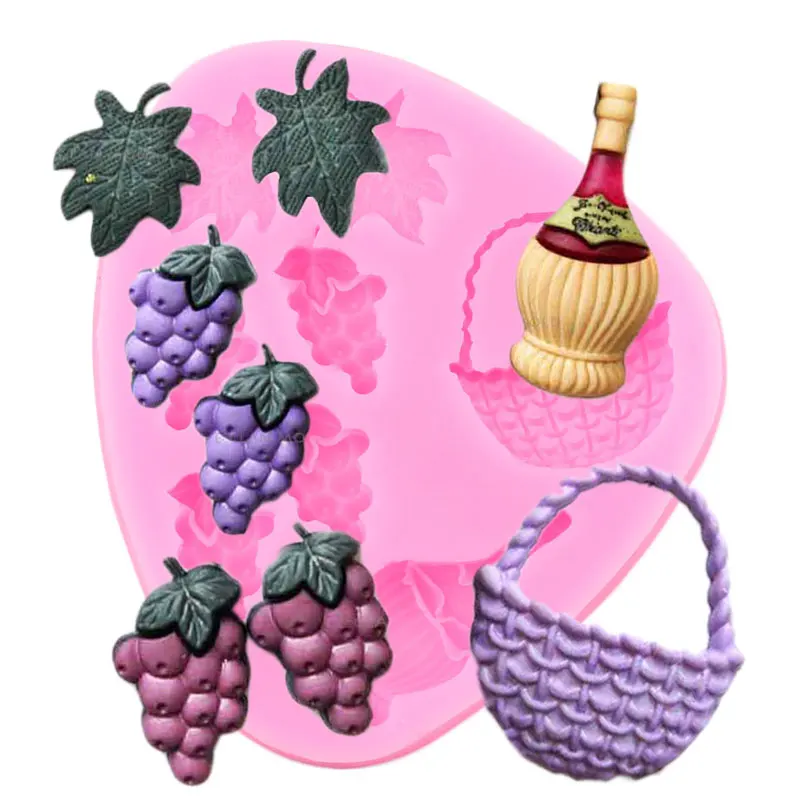 

Grapes Bottle Basket Leaves Silicone Mold Cupcake Topper Fondant Molds DIY Cake Decorating Tools Candy Chocolate Gumpaste Moulds