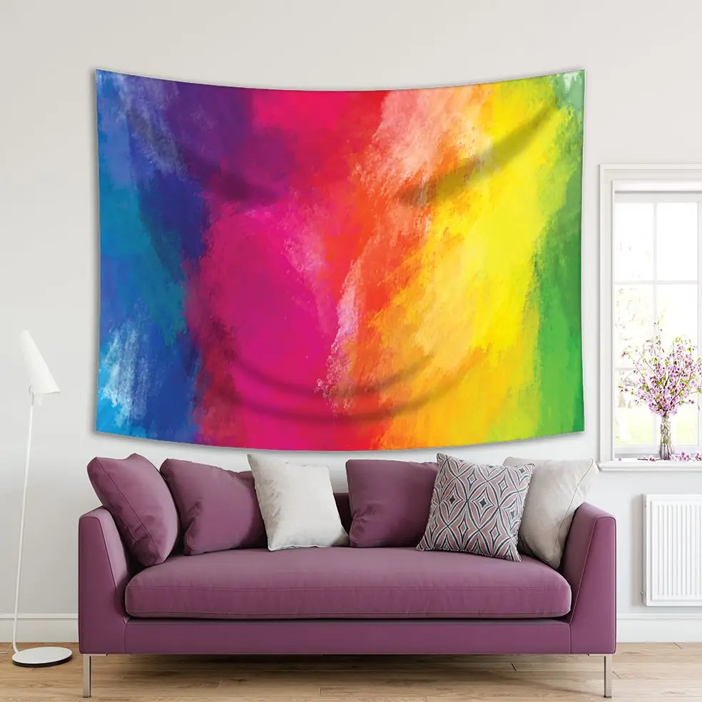 

Tapestry Colorful Rainbow Abstract Brush Strokes Oil Painting in Vibrant Modern with Artwork Printed Blue Pink Yellow Green
