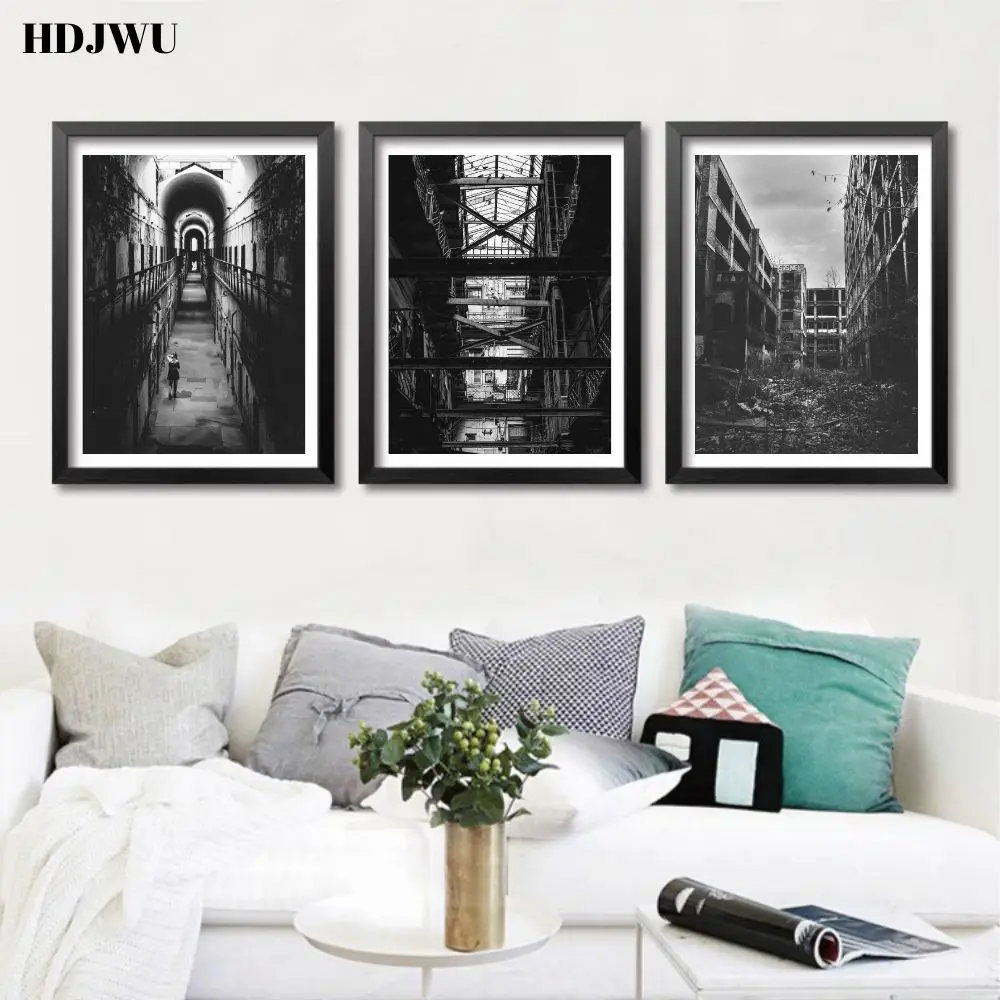 Черно белая заброшенная Старая краска для зданий плакат Настенная картина
