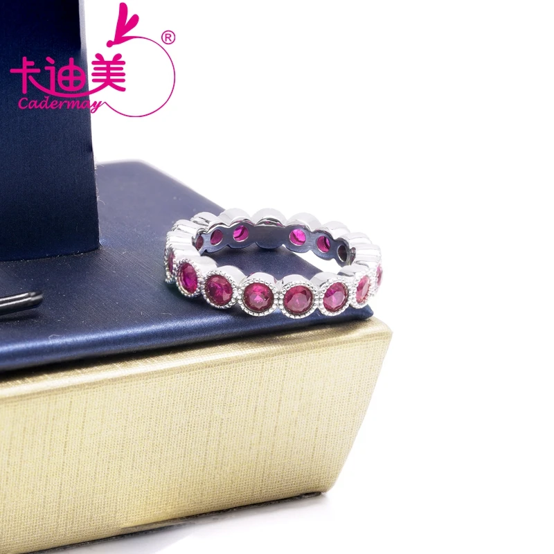 

CADERMAY Trendy Sterling Silver 925 Lab Grown Red Ruby Ring for Women Round Shape Fine Jewelry Birthday Gift Elegant Female