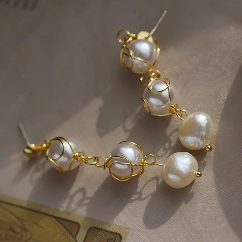 Удлиненные серьги в стиле барокко классическом филигрань из натурального