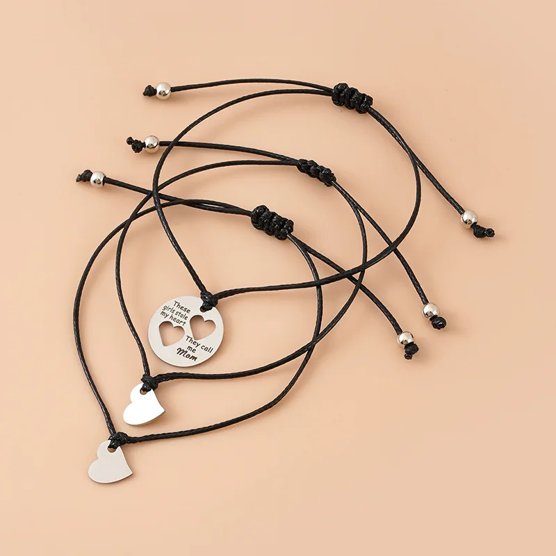 Ручная работа браслет Charm для матери из нержавеющей стали с вырезанным сердцем, регулируемая веревочная цепочка, сладкий подарок на День матери.