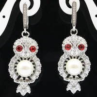 45x17mm animal jewelry set owl white bright cubic zircon ruby white pearl for ladies daily wear silver pendant earrings