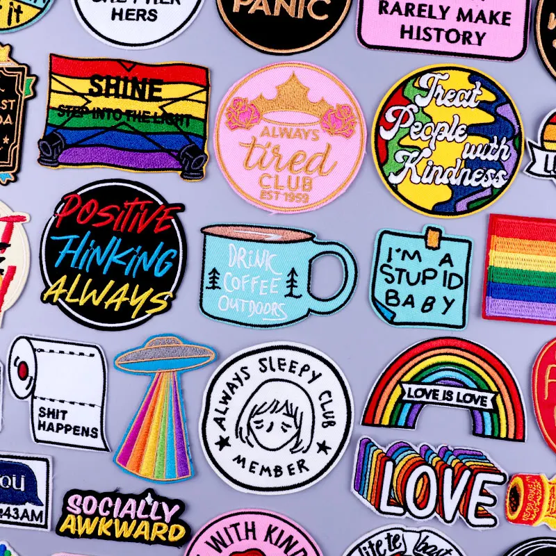 

Cartoon Letters Embroidered Patches For Clothing Thermoadhesive Patches On Clothes Badges DIY Rainbow Patch Stripes Applique