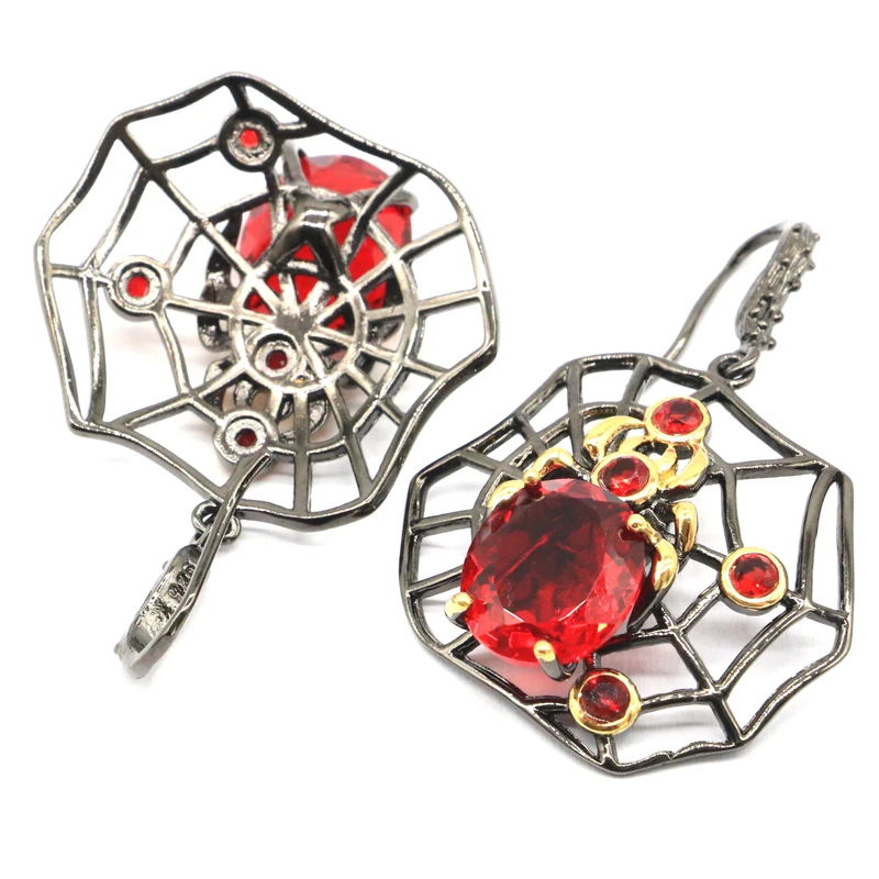 47x33mm Unique Handmade 13.5g Pendant Spider For Men Created Orange Spessartine Garnet Black Gold Hiphop Earrings Jewelry Set | Украшения и