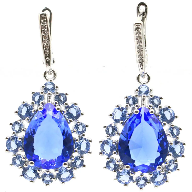 

42x21mm SheCrown Jewelry Set 12g Created Violet Tanzanite Rhodolite Garnet CZ For Sister Bride Silver Earrings Pendant