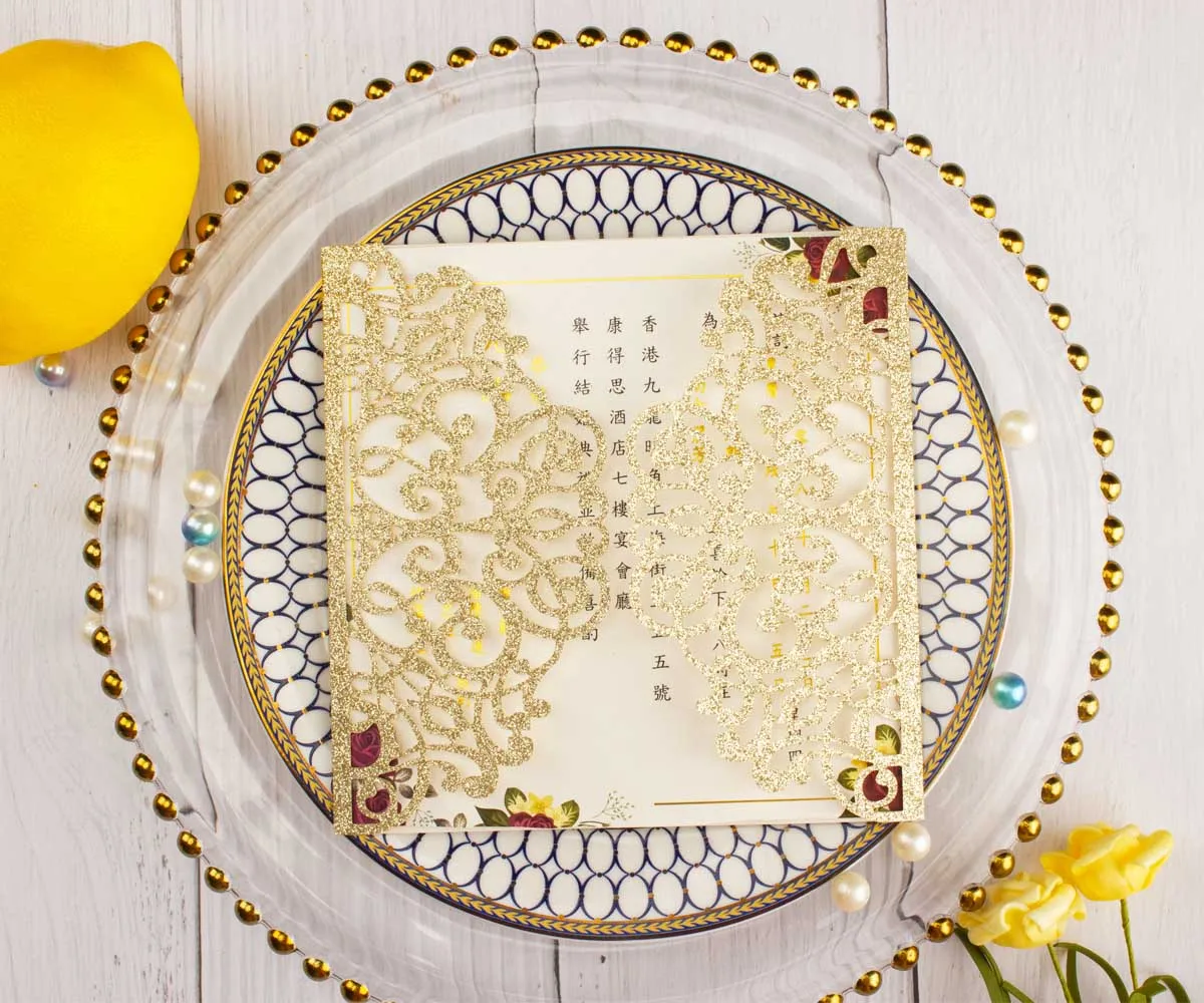 50 шт. полый лазерный разрез квадратных розового красного золотого серебристая