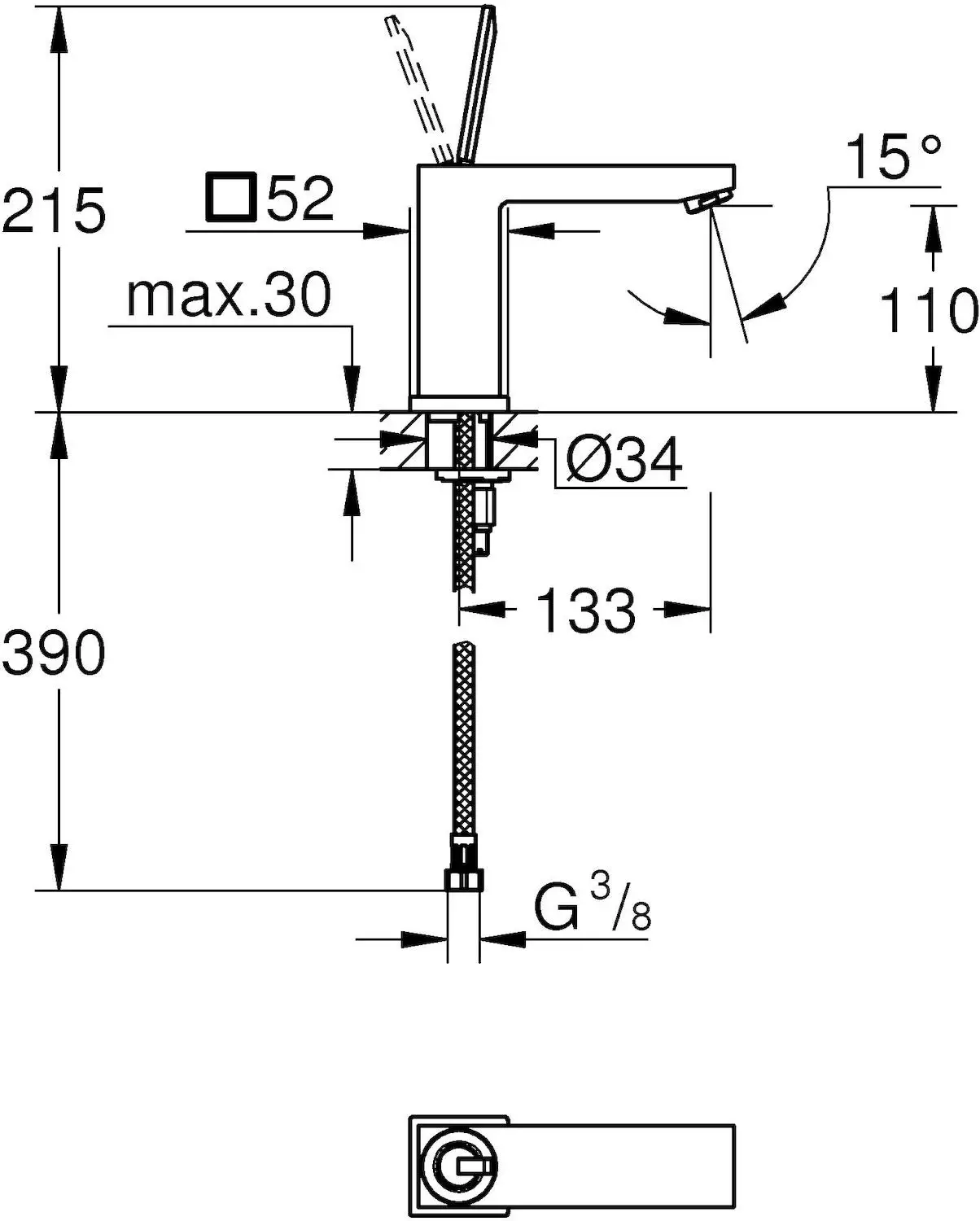 Смеситель для умывальника Grohe Eurocube Joy 23658000 (3/8&quot однозахватный картридж) |