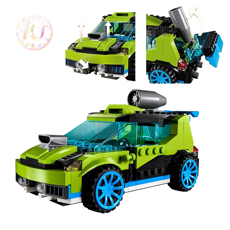 Legoings 3 в 1 ракета гоночный автомобиль набор модель строительные блоки 31074 подарки