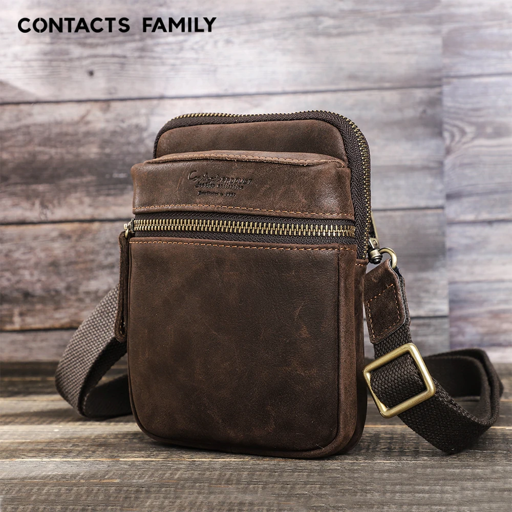 

Genuine Leather waist bag men's mobile phone Pocket wearing belt crossbody outdoor sport one shoulder small bag doing business