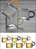 colored handled borosilicate wholesale mini glass coffee cup set 6 pieces 6 different colors 100 cc 6 cm mug