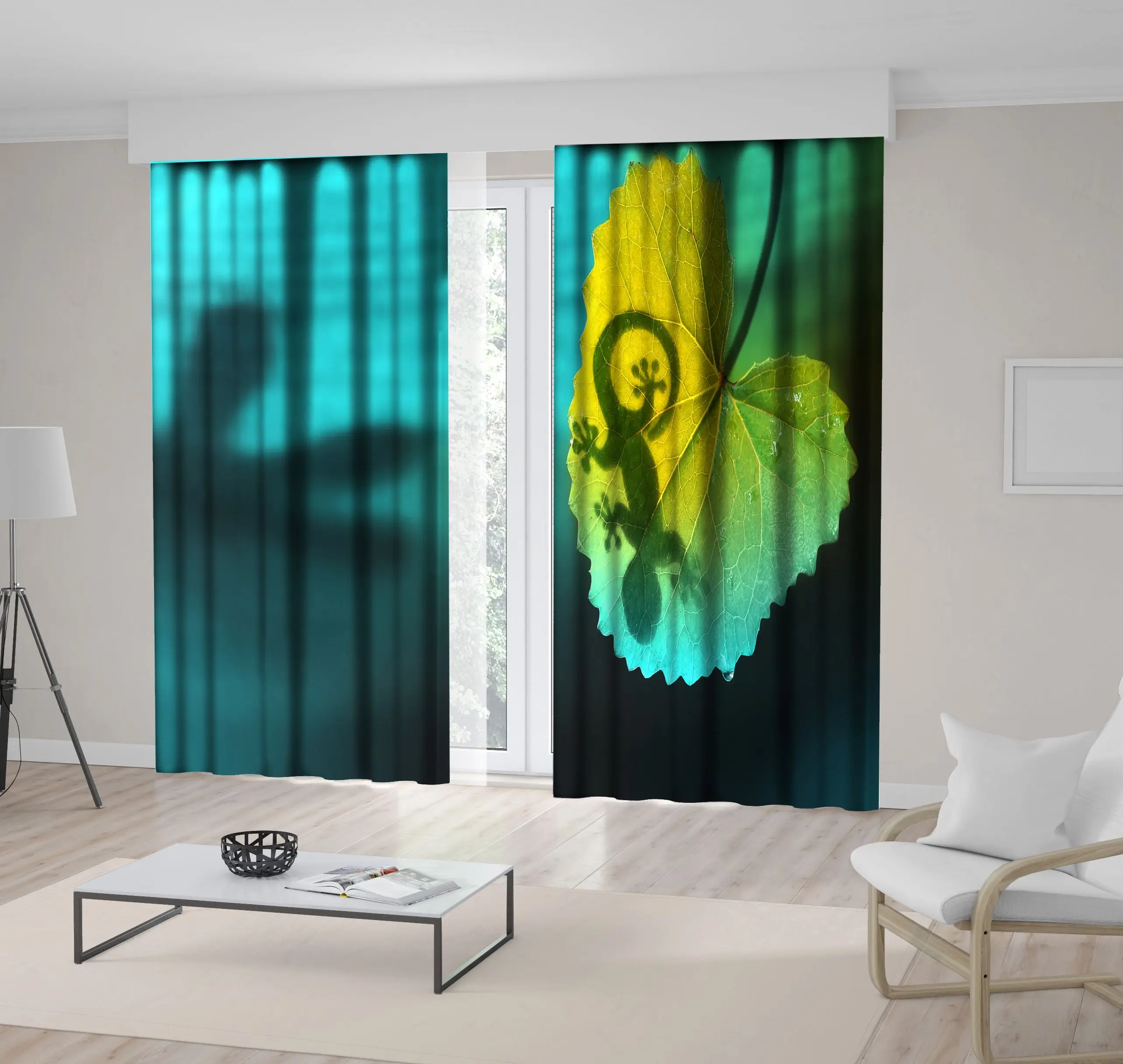 Занавеска ящерица тень на тропическом листе экзотические джунгли животные Дикая