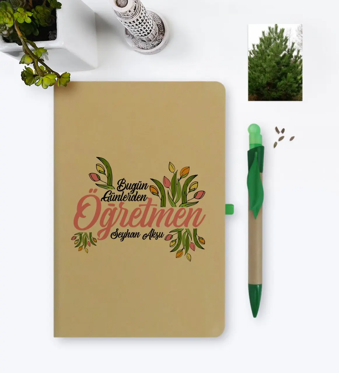 

Personalized Day Today Teacher Environmentalist Notebook and Seeded Pen Set-1