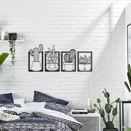 Картины с изображением кактуса в металлической раме ботанический холст 4 шт. для