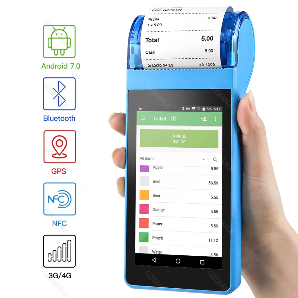 

Loyverse POS Android 7.0 POS PDA Mini Receipt Printer 58mm GPS Handheld POS Terminal NFC Bluetooth WIFI 3G GPS Camera PDA