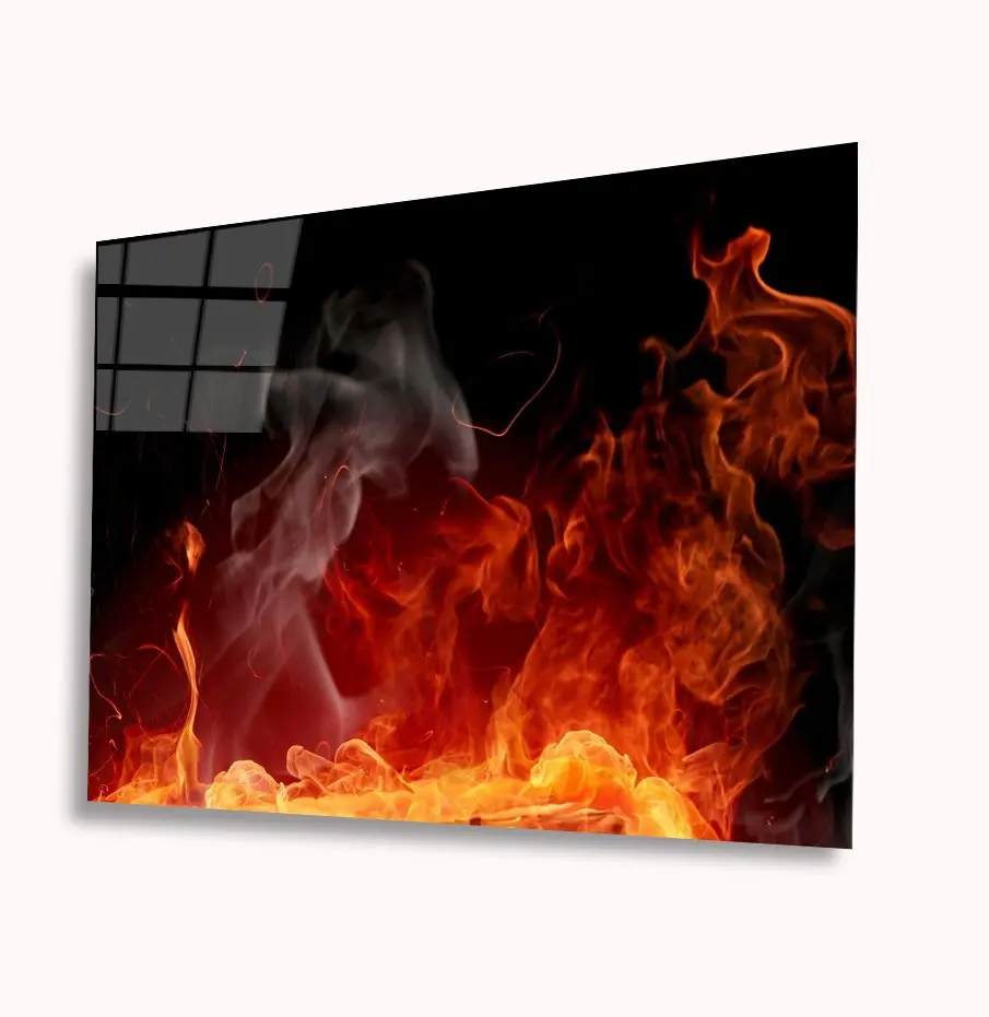 Mesa de vidrio con patr&oacute;n de fuego, mesa de pared con ilustraci&oacute;n de 4mm, vidrio templado duradero, regalo-0