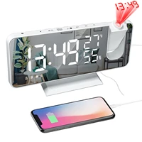 fm radio led digital smart alarm clock watch table electronic desktop clocks usb wake up clock with 180%c2%b0 projection time snooze