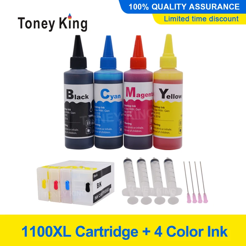 

Toney King new 4 color pgi1100 For Canon PGI1100 MAXIFY MB2110 MB2710 MB2010 Bottle Dye Ink + PGI-1100 XL Printer Ink Cartridges