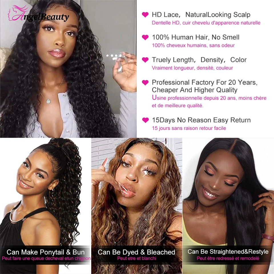 Hd Transparent 13x4 Lace Front Human Hair Wigs For Women Brazilian Deep Wave Remy Lace Frontal Wigs Deep Curly Lace Closure Wigs