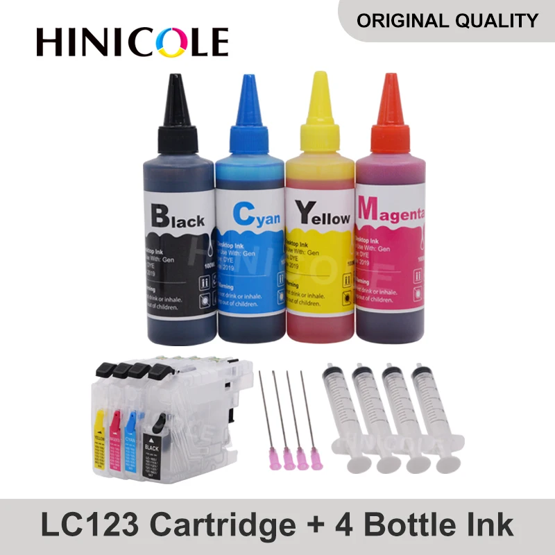 HINICOLE бутылка чернил 100 мл для Brother LC 121 123 125 127 129 DCP J4110DW J132W J152W принтер + LC123 XL