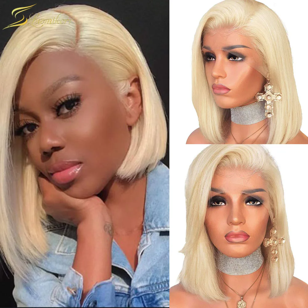 

Bob Lace Front Wigs Pixie Cut Short Straight Transparent HD Full Ash Blonde 613 Lace Frontal Wig 13x4 Preplucked For Black Women