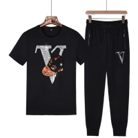 cinsy mens men set 2021 solid oversized causal outfits of v shape and hat diamond print high street t shirt and pant for men