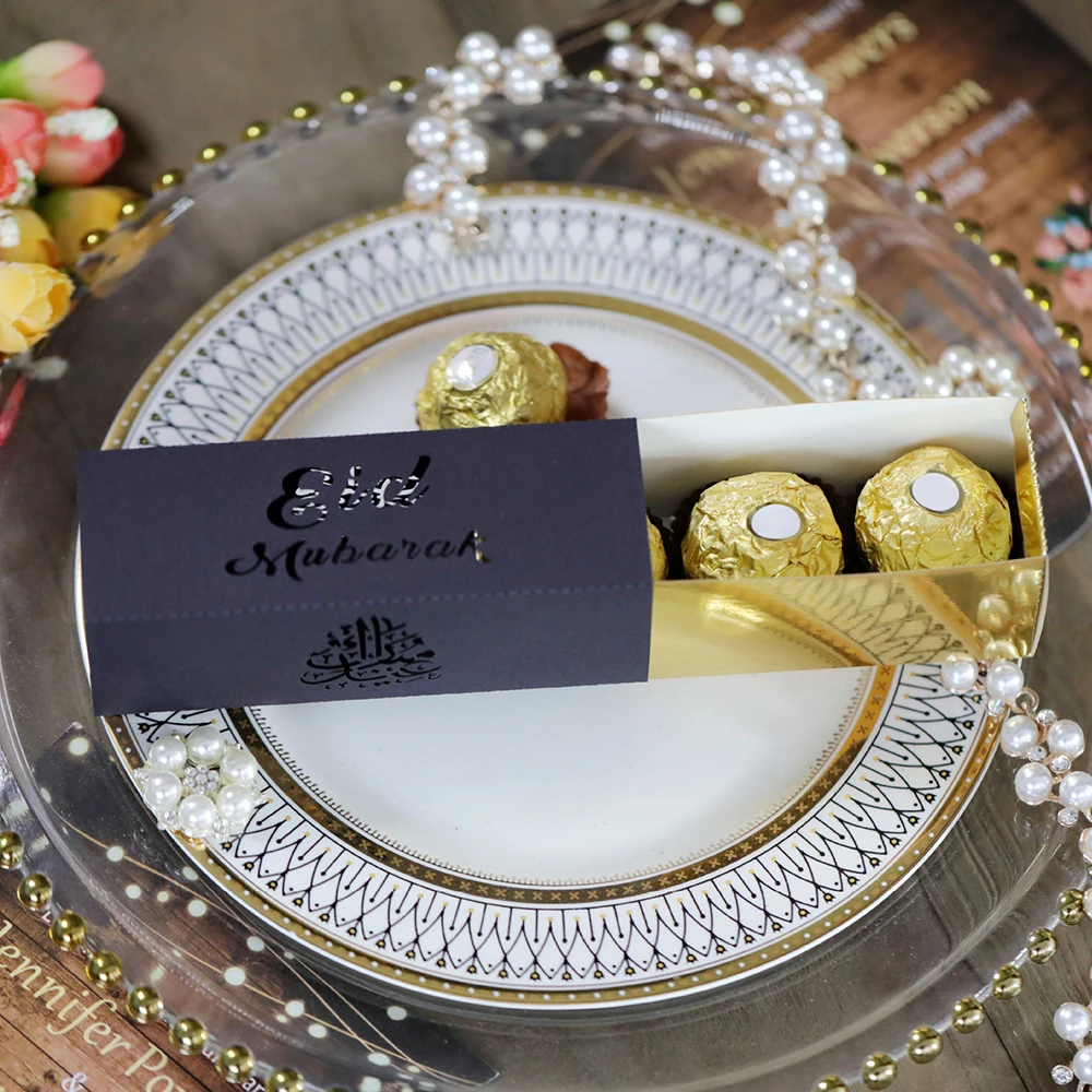 

50PC/set Muslim Eid Mubarak Candy Snacks Box Islamic Ramadan Party Kids Gift DIY Packaging Box Chocolate Eid al-Fitr Card Box