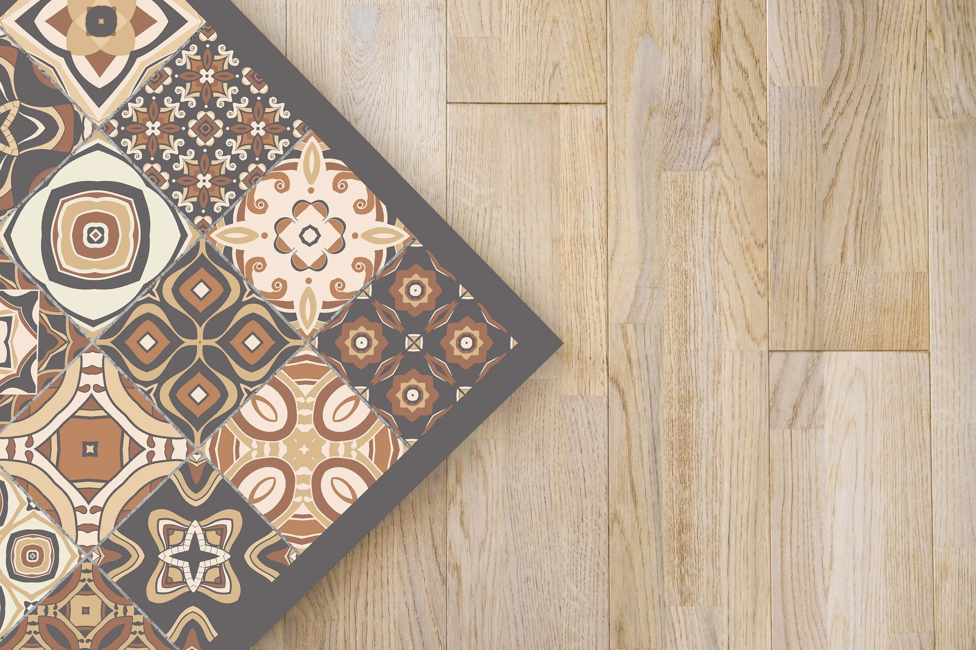 Panorama Vinyl Rug Printed with Vintage Tiles Design in Pink Colour - Carpet Living Room Decoration Decor Bedroom Lounge Mat | Дом и сад