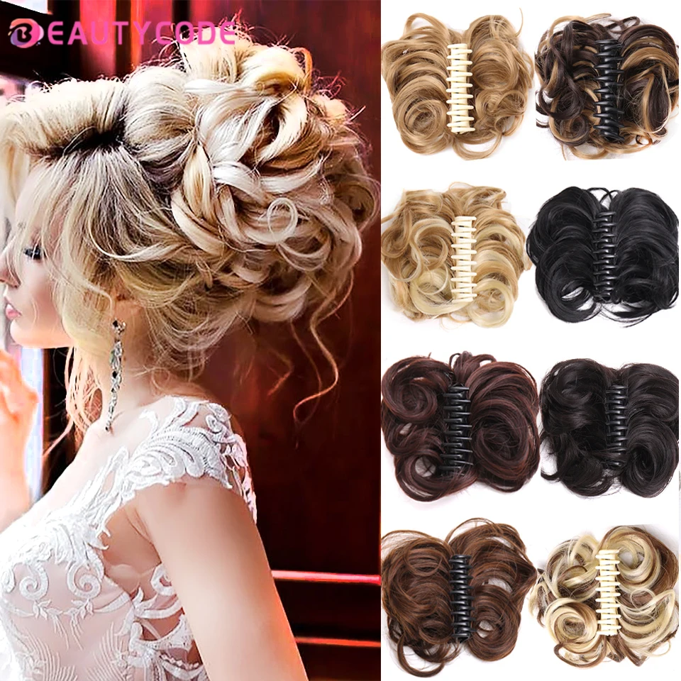 Synthetic Chignon Messy Curly Claw Hair Bun Scrunchy Fake False Hair Band Tail for Women Hairpieces Blonde Black Brown