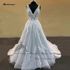 Lakshmigown светло-серое платье для невесты 2022 платье с цветочным кружевом аппликация с рюшами V-образным вырезом Свадебное платье принцессы
