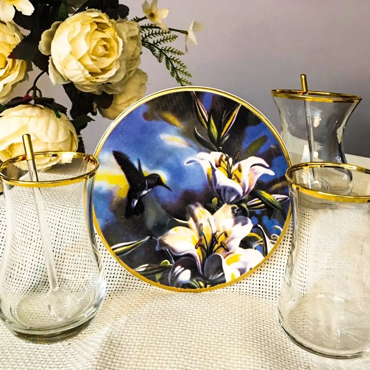 

Decostyle 12 Pieces Turkish Style Tea Set, Design Printed Suit