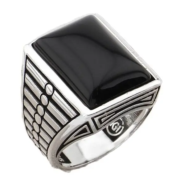 

Мужское серебряное кольцо с прямоугольным черным ониксом, натуральный камень с прямыми линиями, ювелирные изделия, подарок для мужа, для др...