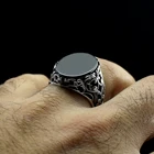 Ручной Работы Чистый Стерлингового Серебра 925 Натуральный Камень Ретро Кольцо Для Мужчин Женщин Высококачественные Ювелирные Изделия Мода Панк Ретро Винтаж Подарок Циркон Оникс Aqeq Камни Аксессуар