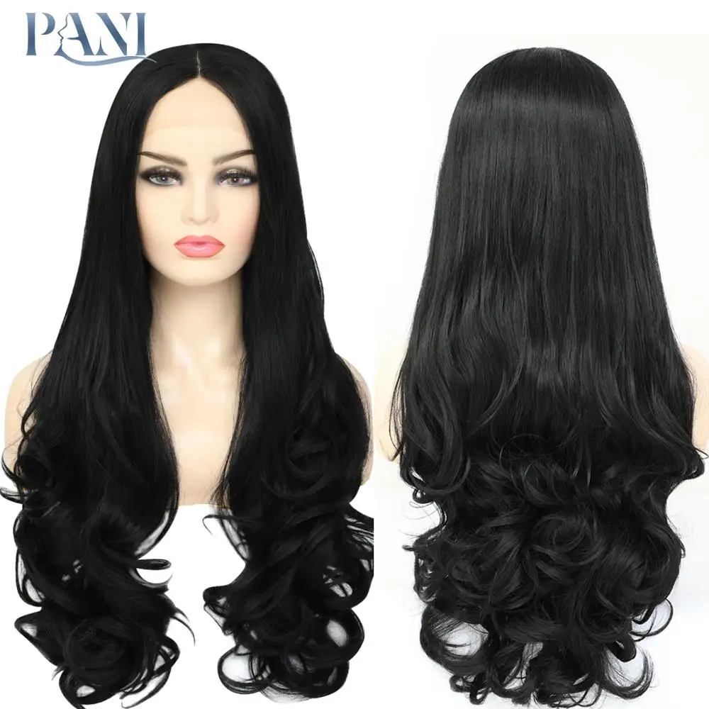 Pani de Alta Qualidade com Escuro para Preto Extensão do Cabelo Dianteira do Laço Peruca do Laço Feminino Ondulado Sintético Laço Frente Peruca Incluir Boné