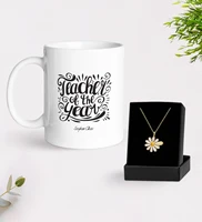 personalized teacher of the year trophy and daisy necklace gift seti 1