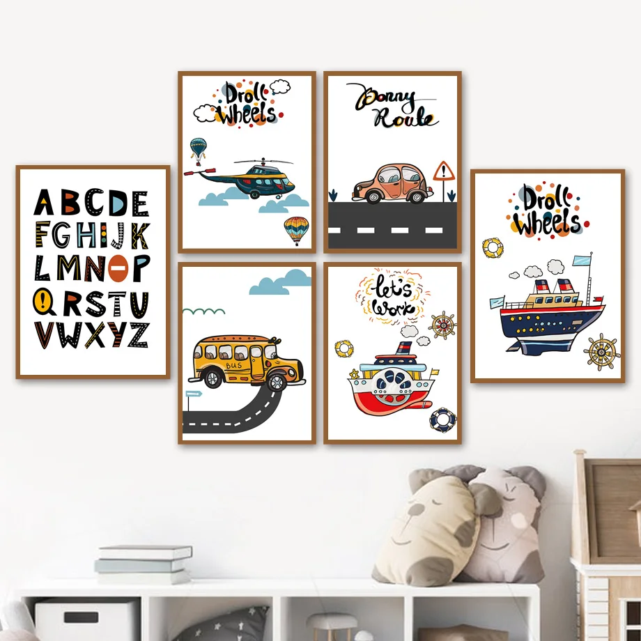 

Helicopter Ship Car Bus Truck Alphabet Nursery Wall Art Canvas Painting Poster And Prints Wall Pictures For Kids Boy Room Decor