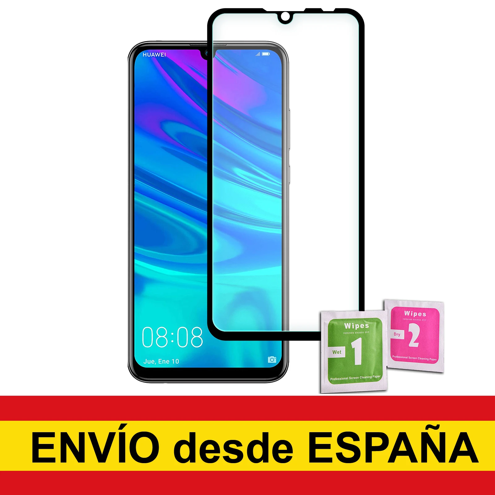 Tempered glass screen Protector for HUAWEI P SMART 2019, black front full quality Premium 9H 0.33mm