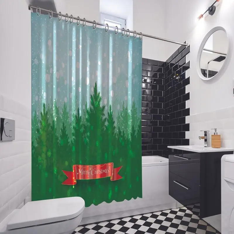 Занавеска для душа пейзаж с падающими снежными синими горами зеленый Еловый лес