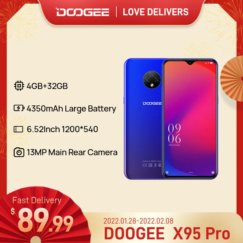 

DOOGEE X95 Pro Helio A20 4GB RAM+32GB ROM 13MP Triple Camera 4350mAh 6.52'' SmartPhones Mobile Phone Android10 OS 4G-LTE