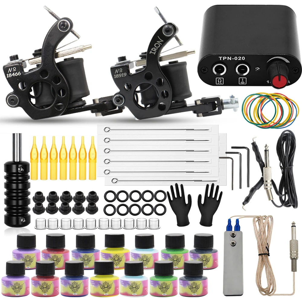 

Complete Tattoo Kit Machine Set Black Power Supply Inks Pigment with Tattoo Needles Accessories for Tattoo Beginner Kit